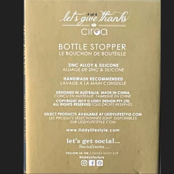 CIROA LETS GIVE THANKS BOTTLE STOPPER GOLD LEAF NEW IN BOX - Picture 4 of 4